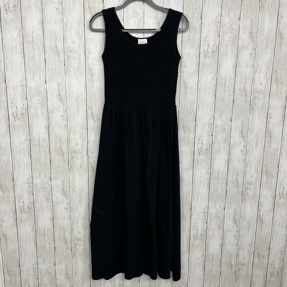 Vintage Moda International Maxi Dress M Black Smocked Slit Cottagecore 90s Y2K